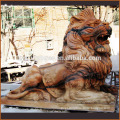 Sunset red marble animal statue sitting lion sculpture